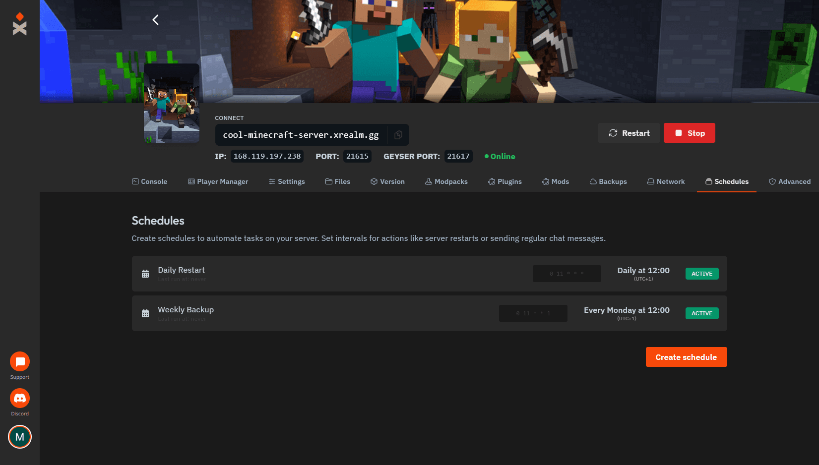 Minecraft Schedules